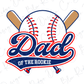 A baseball logo with the text "DAD of the ROOKIE" and two baseball bats crossed over each other.