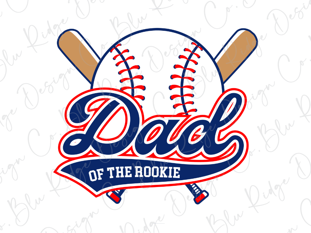 A baseball logo with the text "DAD of the ROOKIE" and two baseball bats crossed over each other.