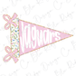 A pink triangular flag with the word "Jaguars" written on it, along with two pink bows.