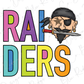 a colorful pirate face with a pirate hat and sword, accompanied by the text "RAIDERS" in a playful, cartoon-like font.
