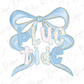 a blue ribbon with the text "Blue Tide" written on it.
