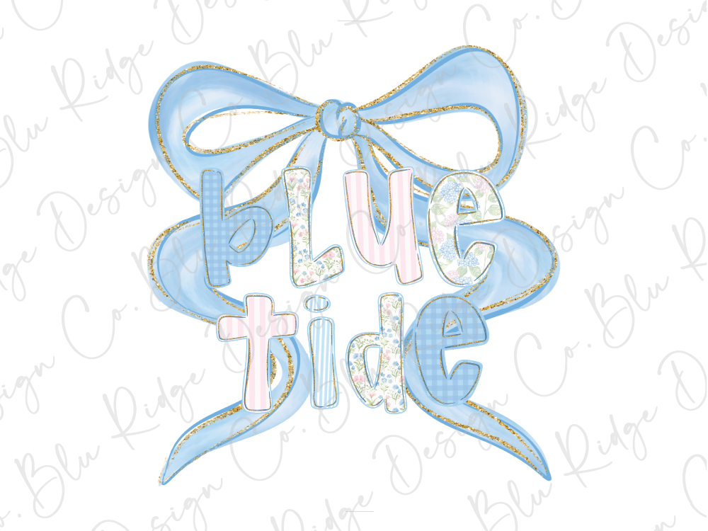 a blue ribbon with the text "Blue Tide" written on it.