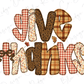 the word "give thanks" written in a stylized, decorative font with various autumn-themed elements such as leaves, flowers, and plaid patterns.