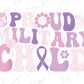 the words proud military girl are painted in pink and purple