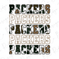 the text "PACKERS" repeated in various sizes and orientations, creating a visually striking and textured effect.