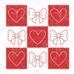 a red and white checkerboard with hearts and bows