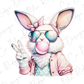 a drawing of a bunny wearing sunglasses and a jacket