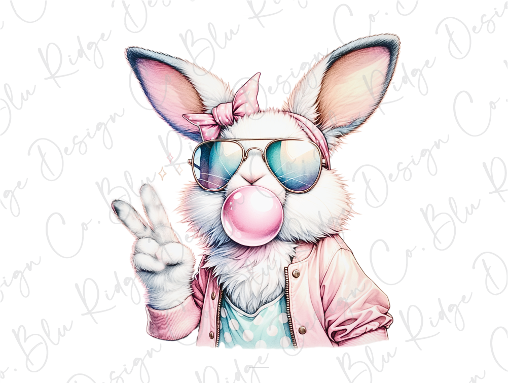 a drawing of a bunny wearing sunglasses and a jacket