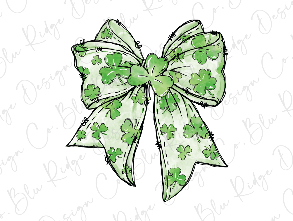 a green and white bow with shamrocks on it