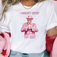 a woman wearing a t - shirt with a picture of a man in a pink