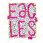 a bold and colorful design with the word "EAGLES" prominently displayed in large pink letters against a background of black and white polka dots.