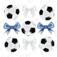 a set of four soccer balls with bows