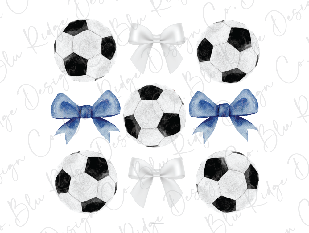 a set of four soccer balls with bows