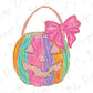 Pastel Faux Glitter Jack O Lantern Pumpkin Bucket Bow Graphic T-Shirt