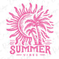 a pink and white logo with a palm tree