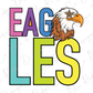 a colorful eagle head with the word "EAGLES" written below it in a stylized font.