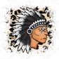 a stylized illustration of a Native American headdress with a leopard print design.