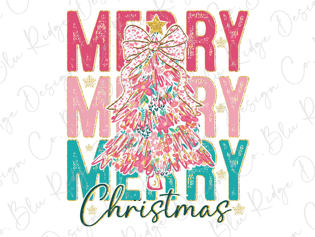 Merry Pink Christmas Tree Stack Graphic T-Shirt