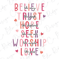 Believe Like Mary Trust Like Joseph Love Like Jesus Hearts Valentines Day Graphic T-Shirt