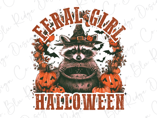 Feral Girl Raccoon Halloween Graphic T-Shirt