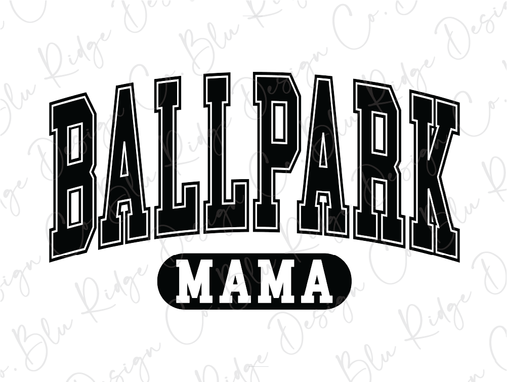 a black and white image of a ball park mama