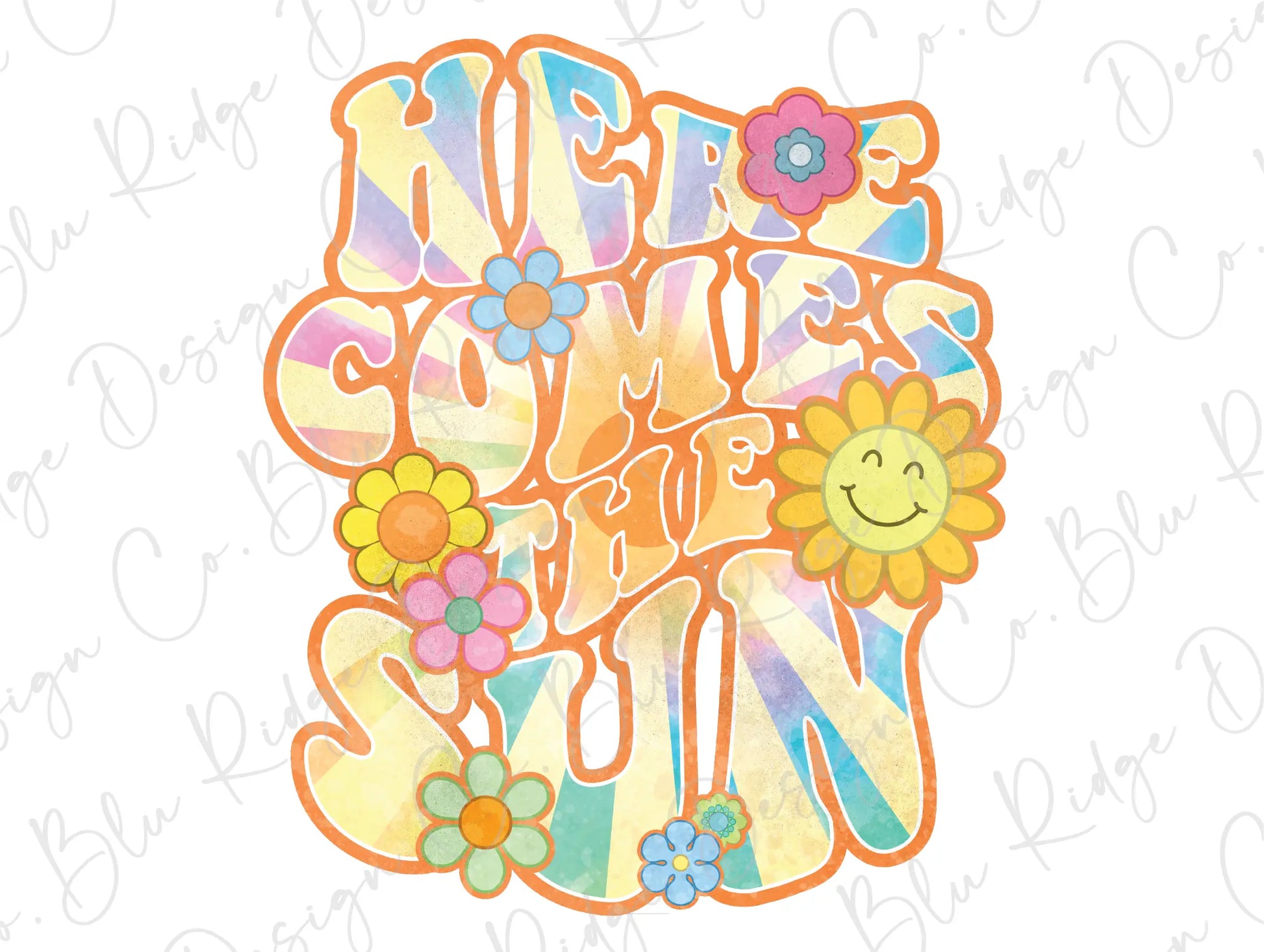 a drawing of a happy sun with flowers