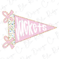 A pink triangular flag with the word "JACKETS" written on it, along with two pink bows.