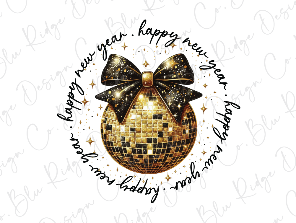 a golden disco ball with a bow on it