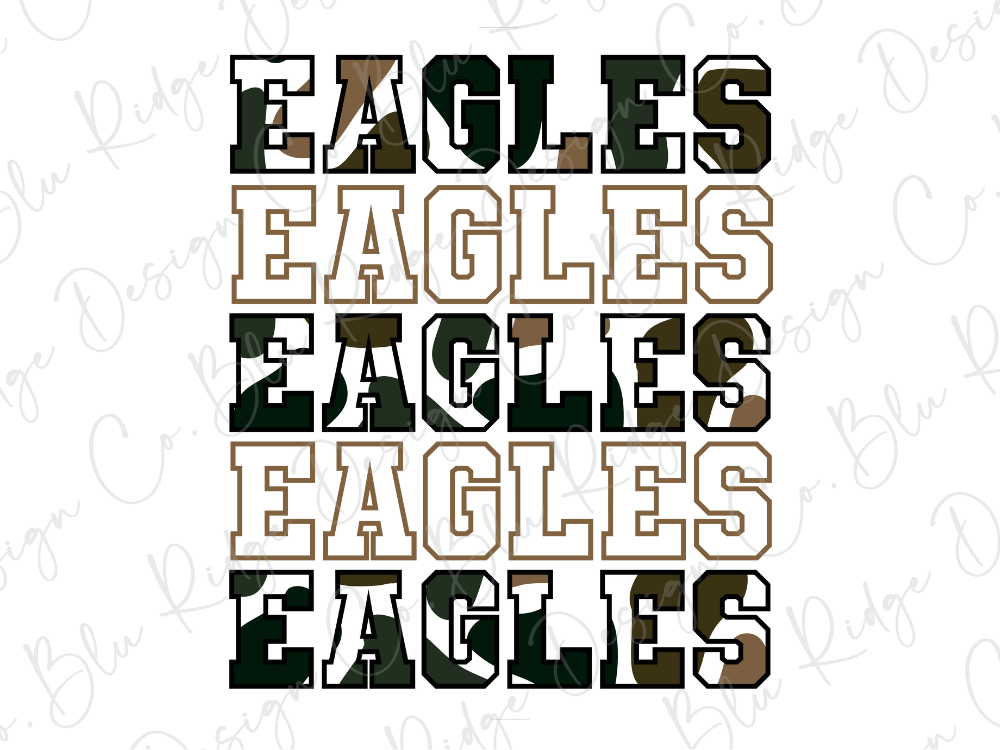 the word "EAGLES" repeated in various sizes and orientations, creating a visually interesting and textured composition.