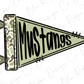 A flag with the word "Mustangs" written on it, featuring a camouflage pattern.