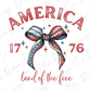 a red, white and blue ribbon with the words america land of the free