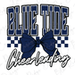 a blue and white shirt with a bow on it