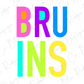 the word "BRUINS" in a colorful, stylized font.
