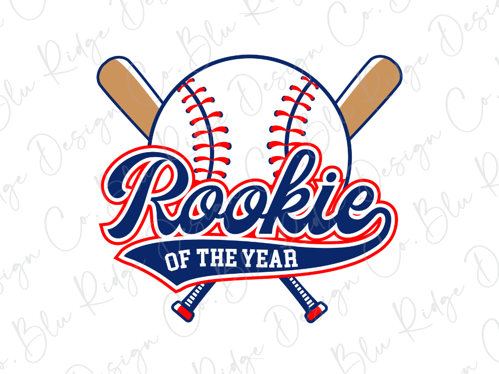 a baseball bat and a baseball, with the text "Rookie of the Year" written below them.