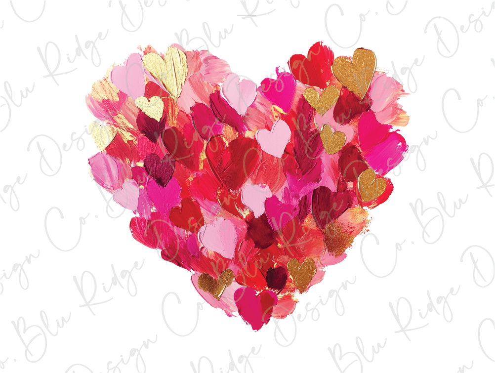 a heart shaped arrangement of red, pink, and yellow hearts