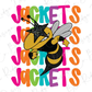 A colorful illustration of a bee wearing a jacket, with the word "JACKETS" written in various colors around it.