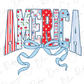 the word america with a ribbon tied around it