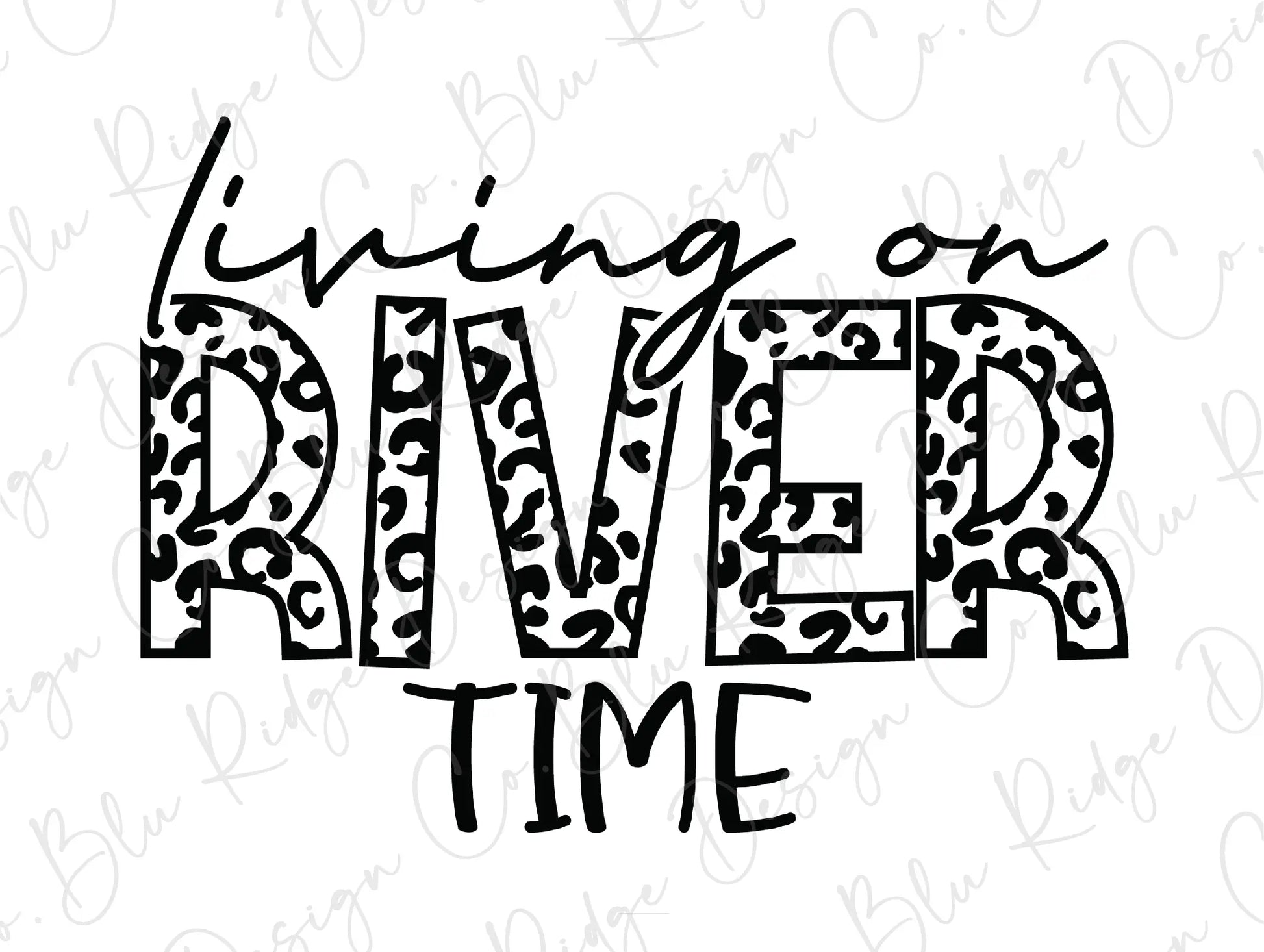 a black and white drawing of the word river time