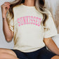 a woman sitting on a chair wearing a sun kissed t - shirt