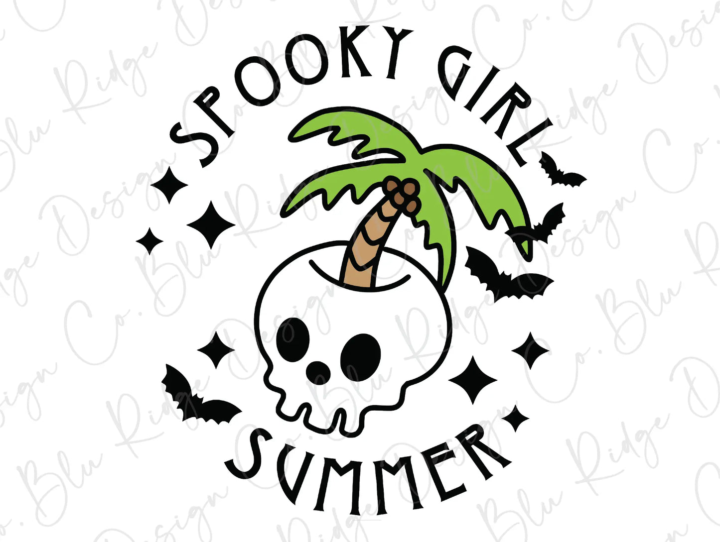 a skull with a palm tree on its head and the words spooky girl