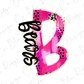 A pink and black letter 'B' with a leopard print pattern and the word "Love" written in cursive script.