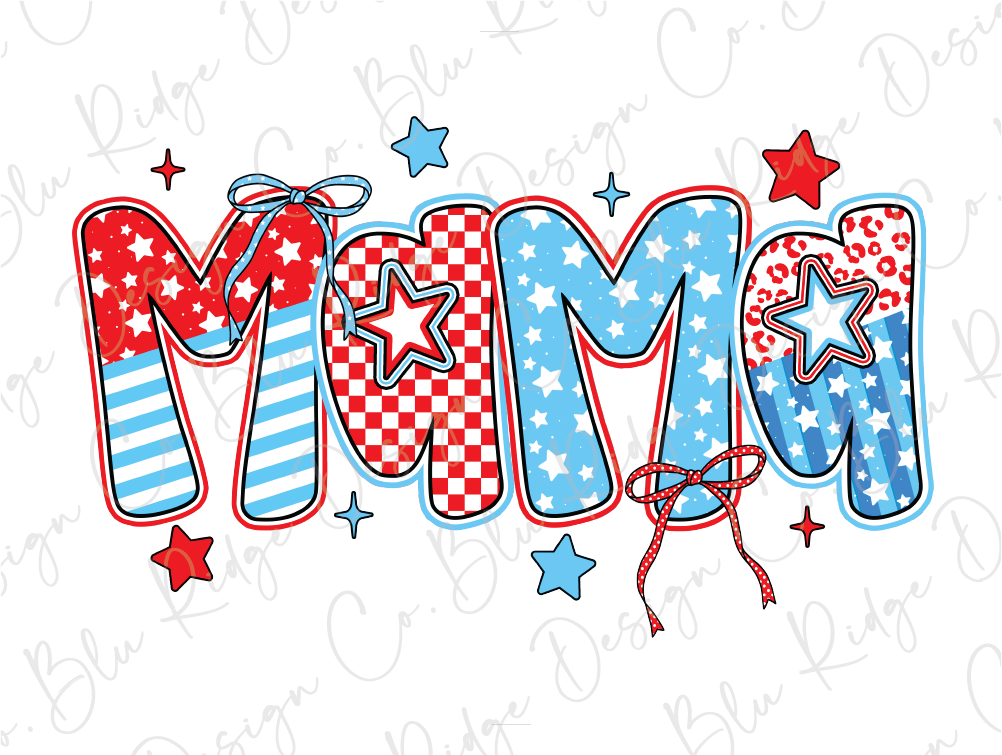 the word mom is made up of stars and stripes
