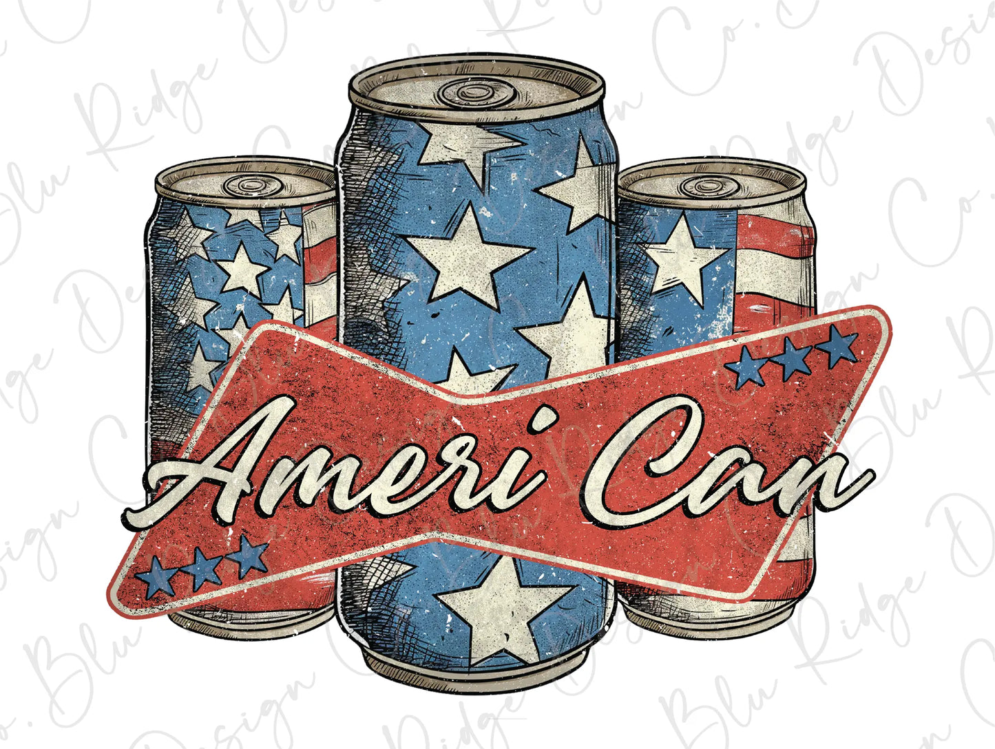 an american can with stars and a ribbon