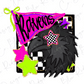 a black crow with a pink and green banner that says "Rafers" and a checkered star on its head.