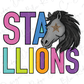 a stylized horse with a star on its forehead, accompanied by the text "STALLIONS" in a colorful, vibrant font.