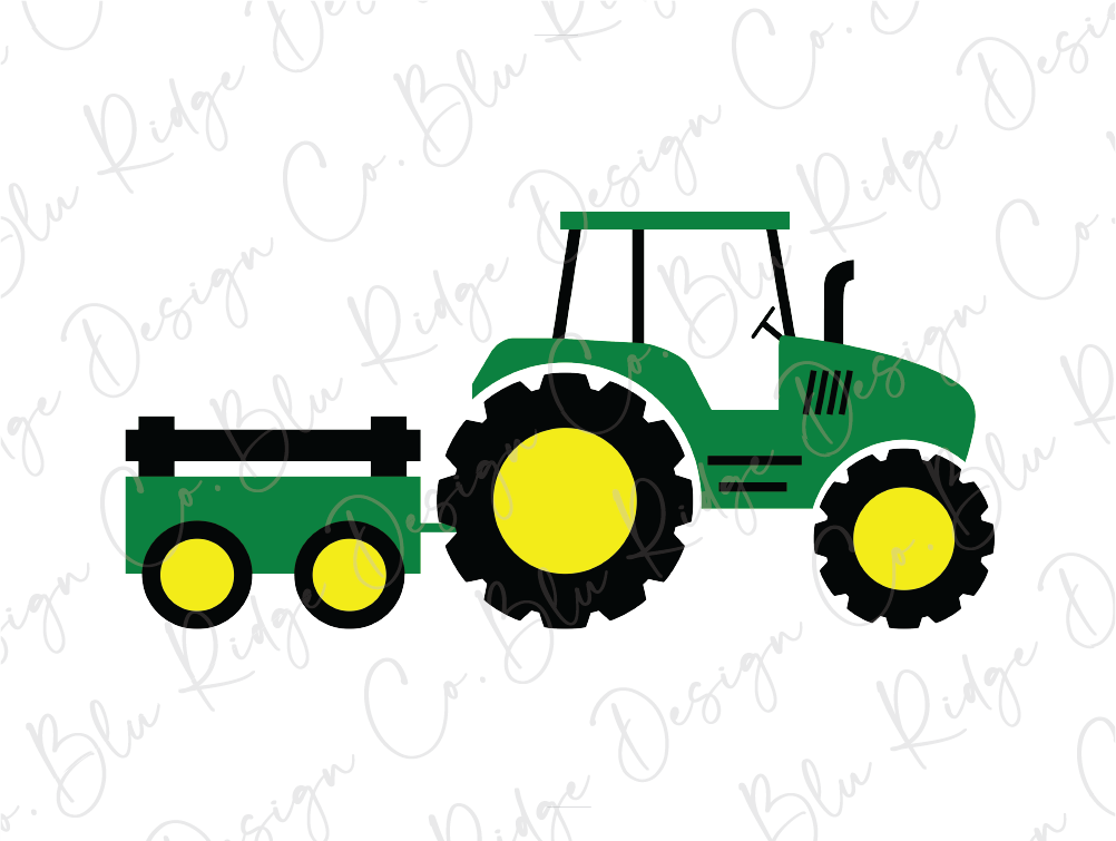 a green tractor with yellow wheels on a white background