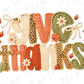 a colorful and intricate knit text that says "GIVE THANKS" in a decorative and artistic manner.