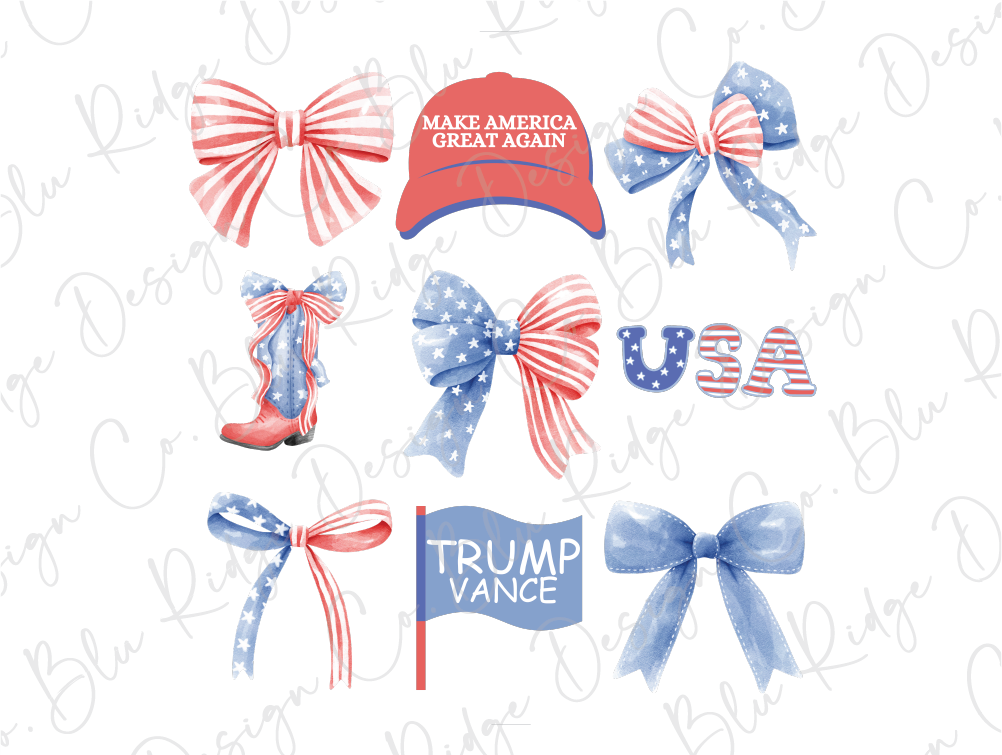 a set of patriotic bows and hats