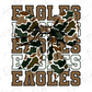 A camouflage bow with the word "EAGLES" written in a bold, capitalized font.