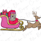 a santa claus riding in a sleigh with a reindeer